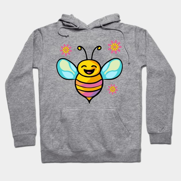 Happy smiling baby bee with flowers. Kawaii cartoon Hoodie by SPJE Illustration Photography